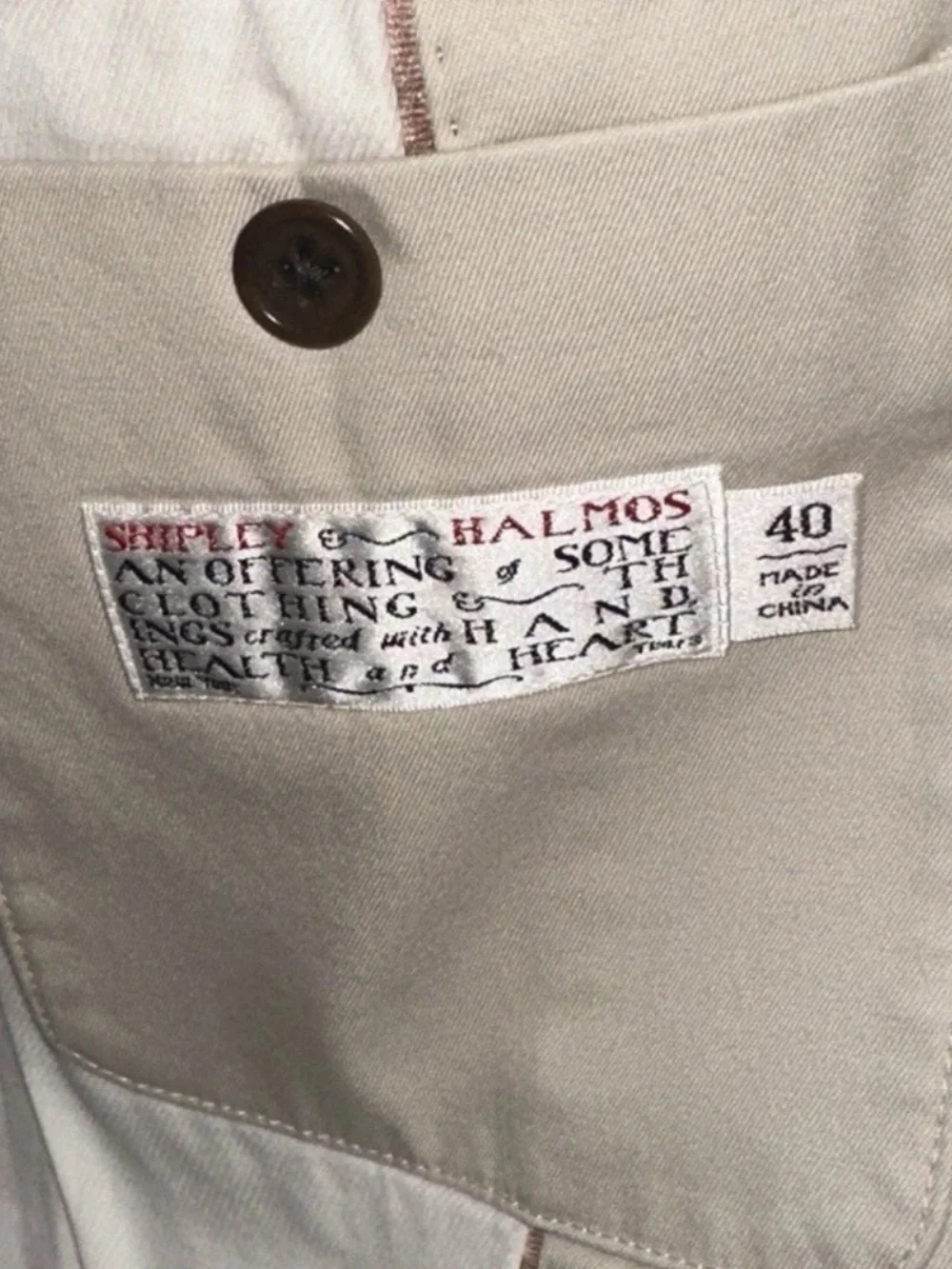 Shipley & Halmos Ivory Cotton Blazer Sport Coat Men’s 40 Tailored 2 Button